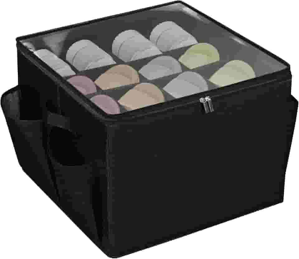 LOVSTORAGE Organizador de sapatos para armário, serve para 16 pares, recipientes de armazenamento grande com tampa transparente, divisórias ajustáveis dobráveis para armazenamento de sapatos, suporte