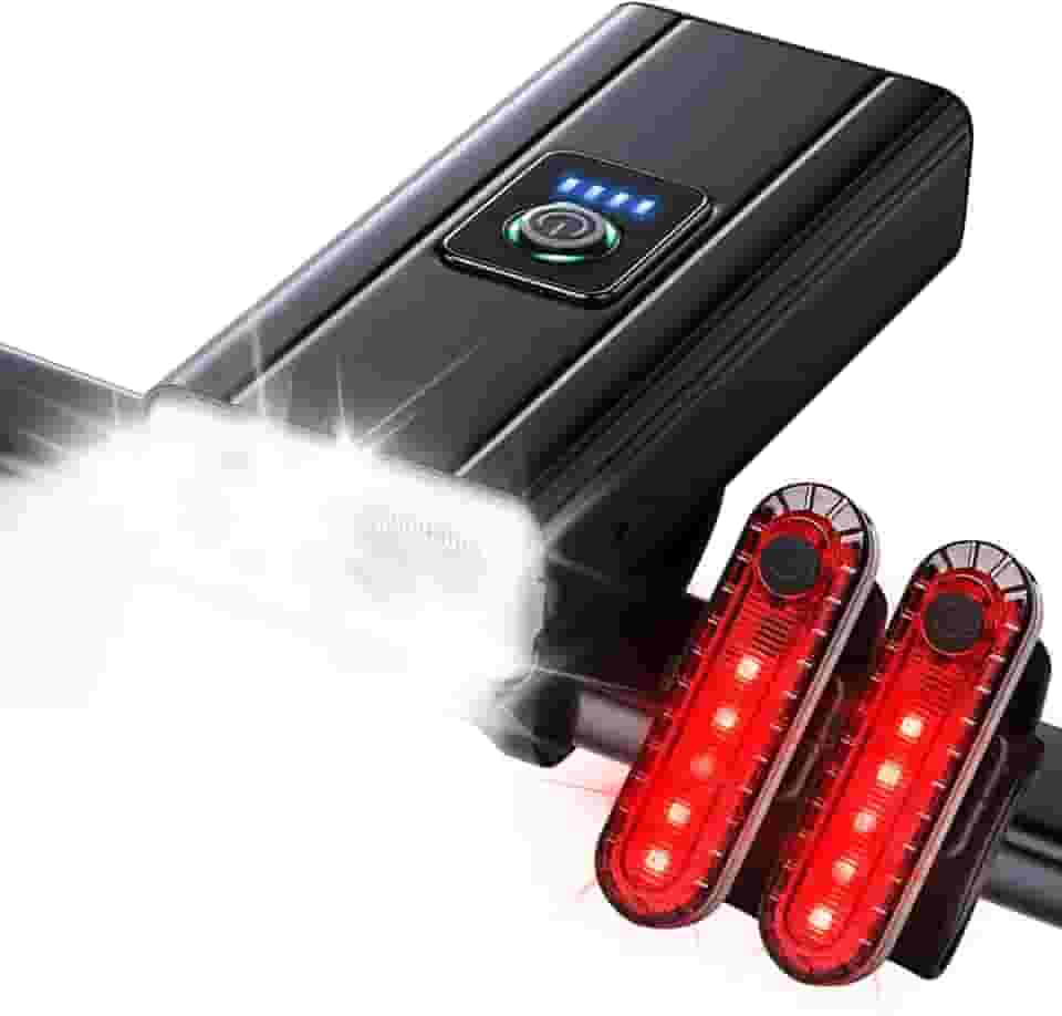 OCOMCAP Farol De Bicicleta Para Pedalar À Noite, 9000 Lúmens, Prova D'Água, Recarregável Via Usb, Função Carregador Portátil, Lanterna Traseira Dupla (Preta)