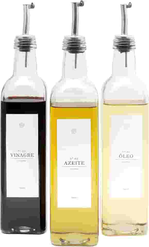 Kit Galheteiro Porta Azeite Vinagre Óleo Vidro 500ml Dosador Inox 3 Peças