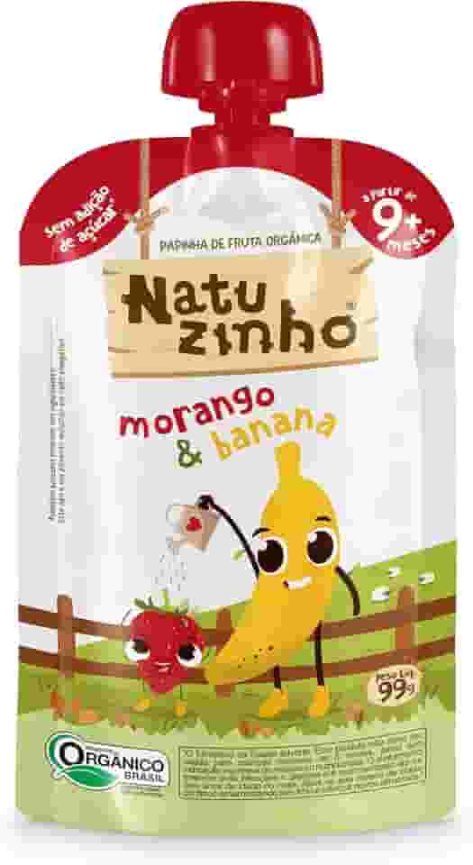 Natuzinho, Papinha Orgânica para Bebê, Sabor Morango e Banana, Sem Açúcar, Aditivos ou Conservantes, Estimula o Paladar, 99g