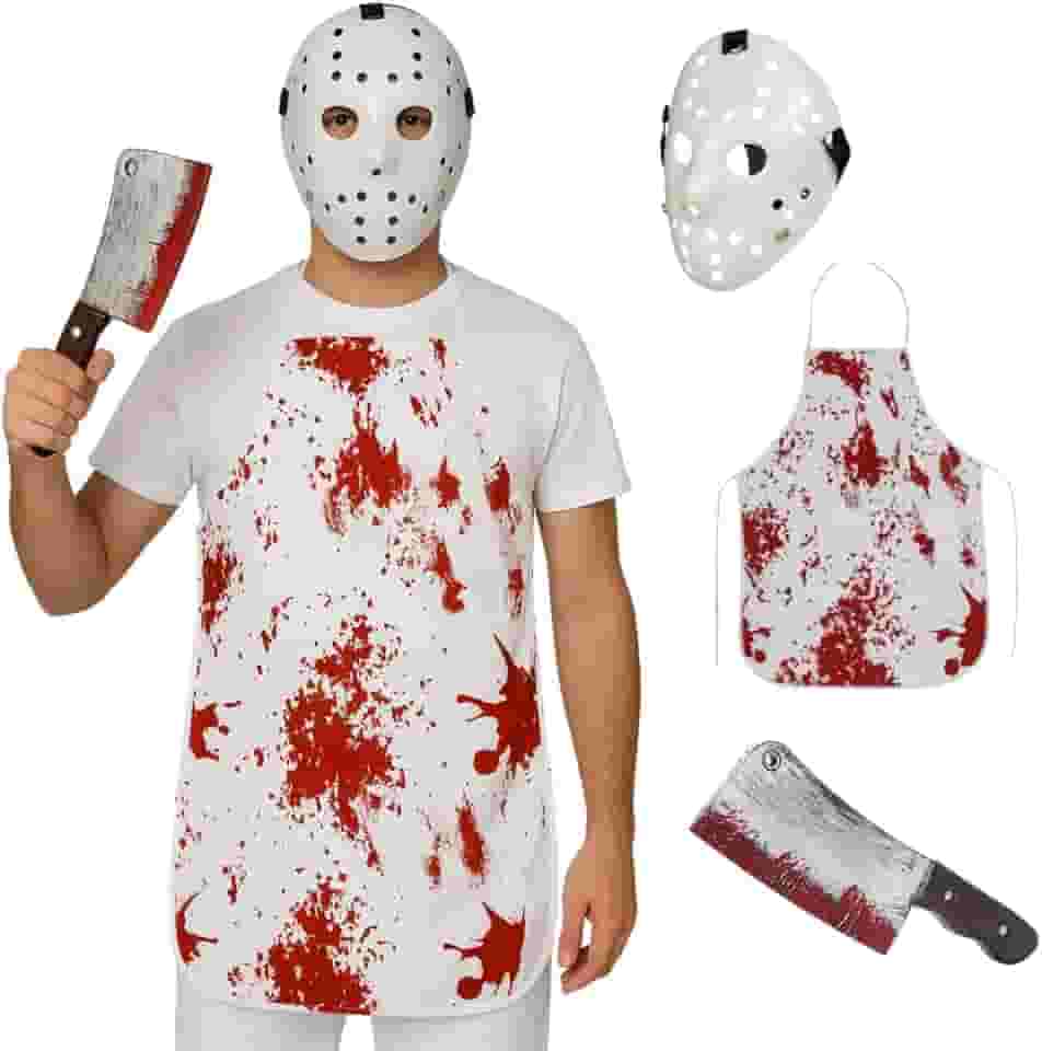 Fantasia Cosplay Jason Halloween Máscara Avental Sangue Faca