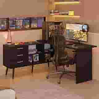 Escrivaninha Em L Mesa Para Computador Gamer 3 Gavetas Preto Lisboa Madesa