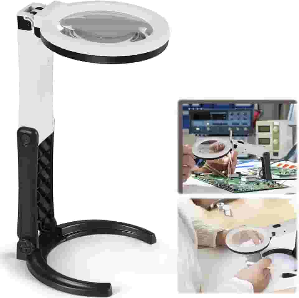 Nauerz 110v-220v Lupa de Mesa Bancada com 10 Leds Lente, Lupa de Aumento para Leitura, Lupa de Aumento Profissional, Lupa Luminária 2.5X e 8x Led Ring Light, Lupa de Mesa Portátil com Suporte