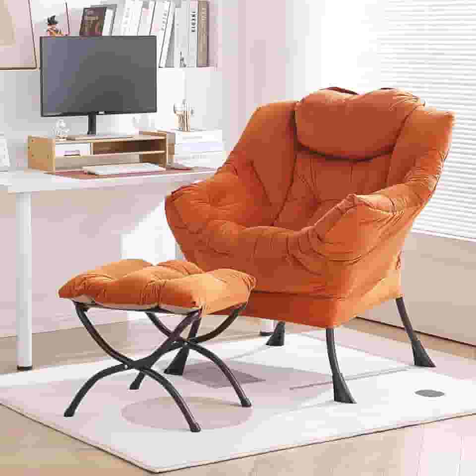 Furlide Cadeira preguiçosa com otomano, cadeira moderna com apoio para os pés dobrável, cadeira de destaque para lounge, cadeira de leitura confortável, poltronas grandes para quarto, estudo, sala de