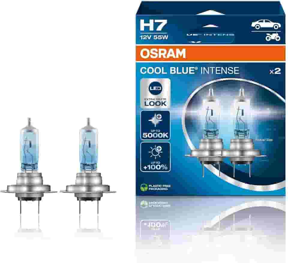 OSRAM COOL BLUE® INTENSE H7, +100% mais brilho, até 5.000K, lâmpada de farol de halogêneo, aparência de LED, caixa dobrável suspensa (2 lâmpadas)