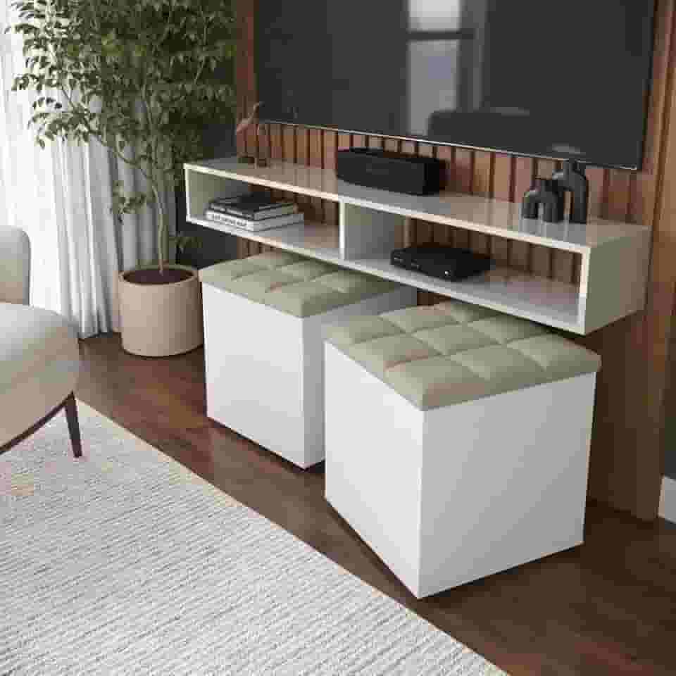 Kit Puff Baú Suede Decorativo Organizador Sala Quarto Escritório (Areia)