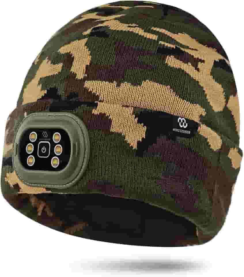 BERGWEISER Gorro de LED com luz, 3 modos ajustáveis, chapéu de farol, USB recarregável removível com estroboscópio noturno para corrida ao ar livre, acampamento, caminhada, pesca, presente de Natal