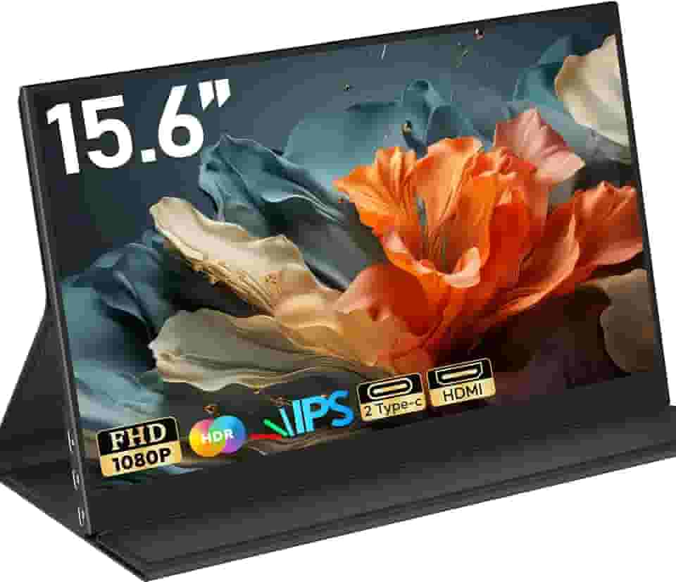 Monitor portátil de 15.6', monitor portátil para laptop 100% sRGB FHD 1080p, tela IPS para cuidados com os olhos para escritório e entretenimento