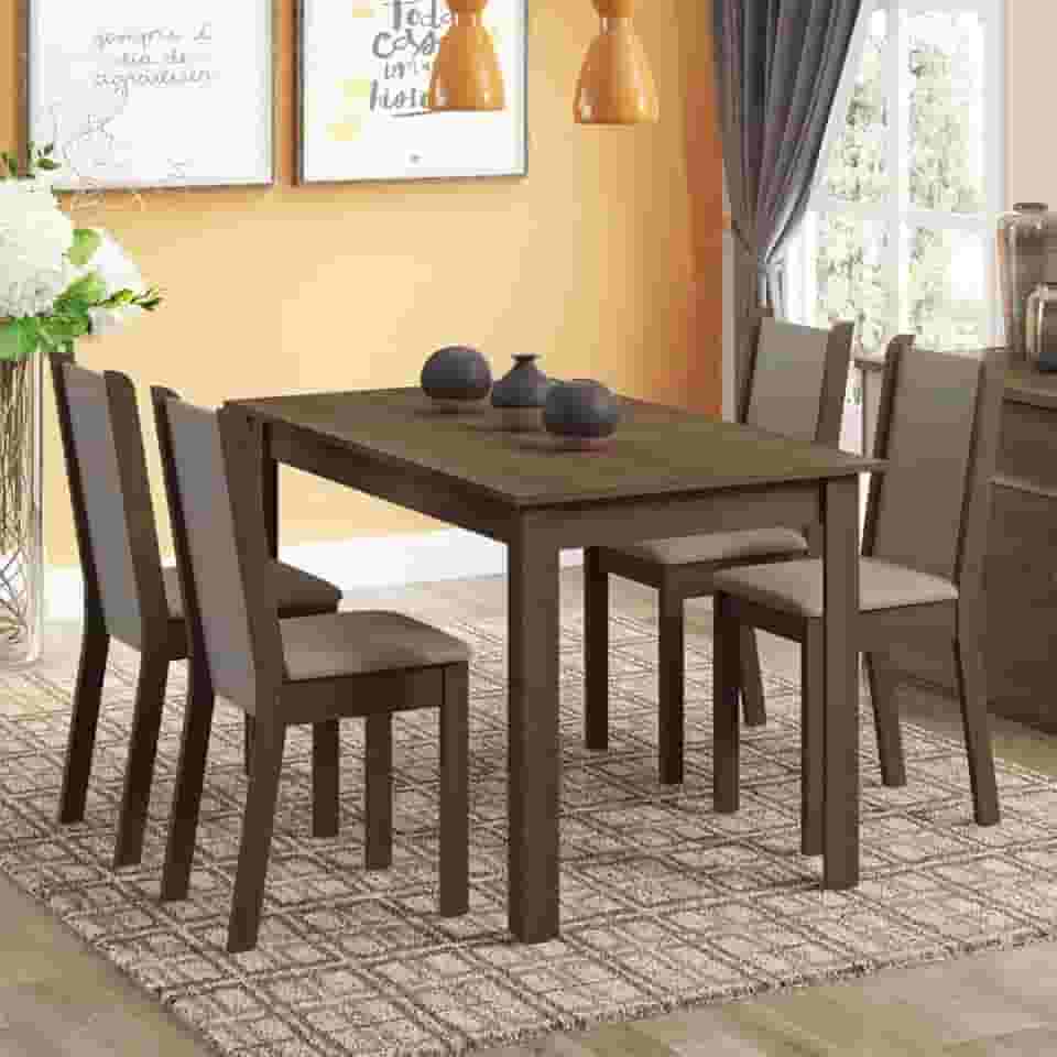 Conjunto Sala de Jantar Rosa Madesa Mesa com 4 Cadeiras - Rustic/Crema/Pérola