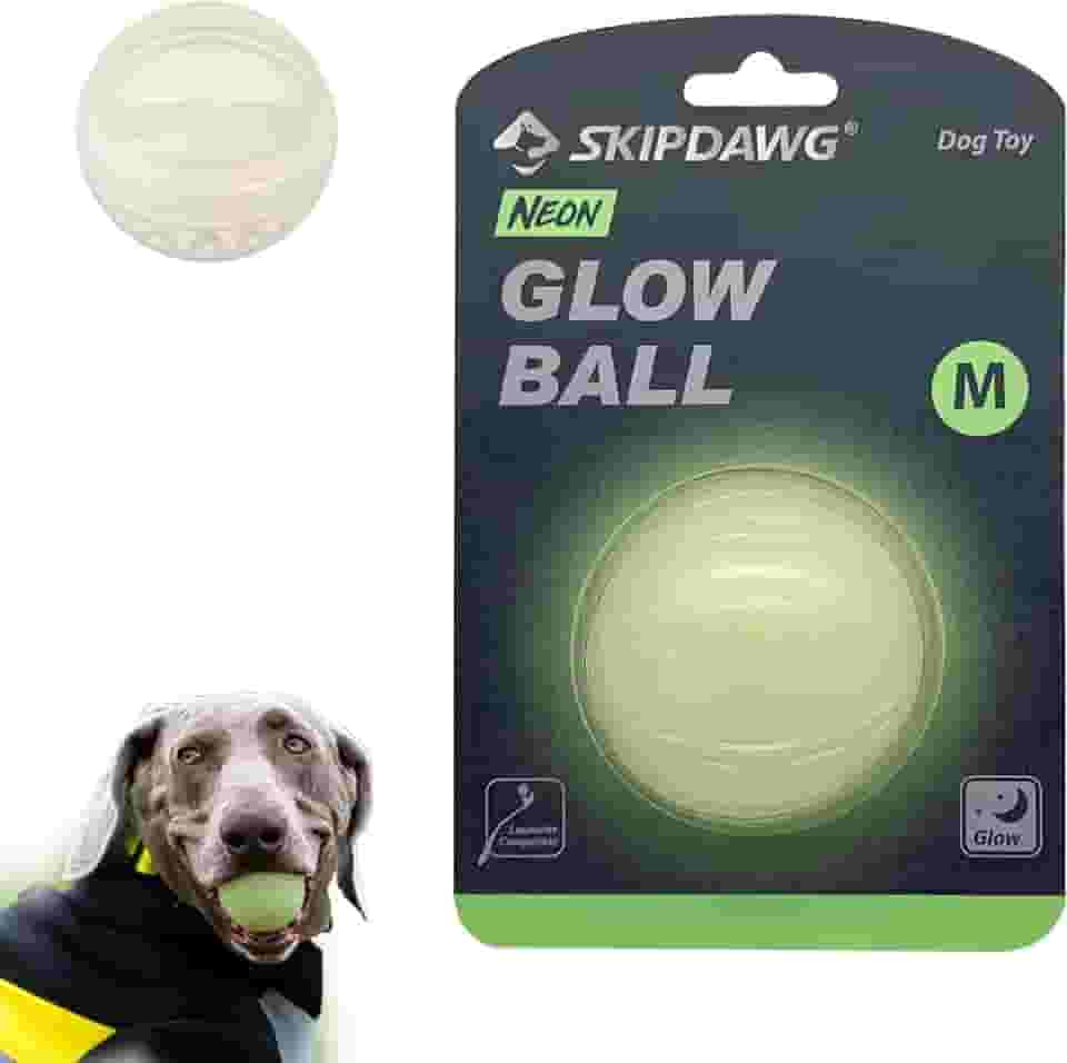 SKIPDAWG Squeaky Glow Ball – Brinquedo de 6,3 cm para cães pequenos e médios, ilumina no escuro, flutua na água