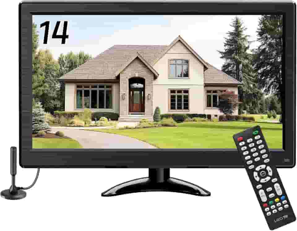 TV portátil de 14 polegadas 1366 x 768 (compatível com 1080P) TV pequena de tela plana HD com antena sintonizadora ATSC, controle remoto/HDMI/USB/AV/VGA, adequado para cozinha, quarto, trailer