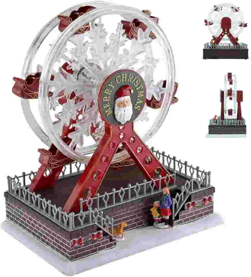 Roda Gigante Natal Natalino Papai Noel Som Movimento LED Cenario Natalino Decoraçao Fim de Ano Festa Comemoraçao