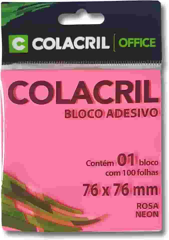 Colacril Bloco Adesivo Reposicionável, Rosa Neon, 76x76 mm com 100 fls