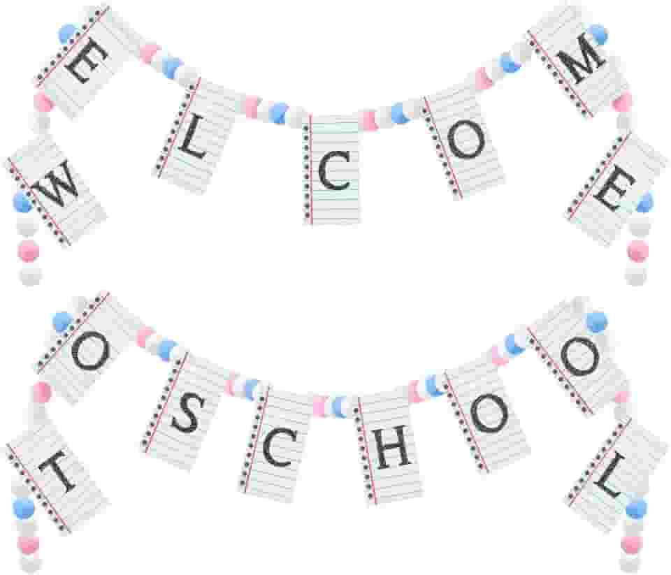 4 peças 8,06 m composição volta às aulas banner decorações feltro bem-vindo à escola sala de aula decoração de festa primeiro dia banner guirlanda adereços de foto (caderno)