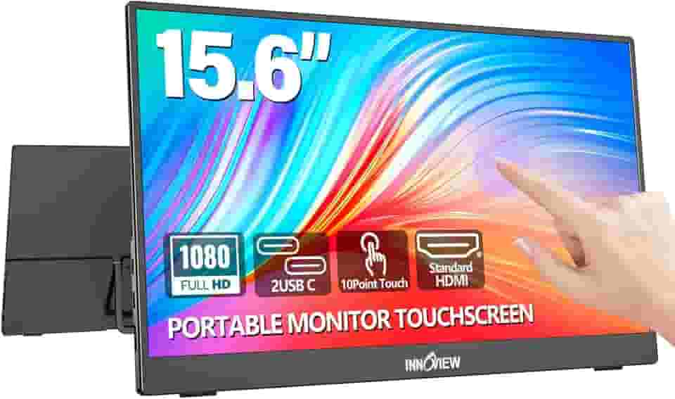 InnoView Monitor Portátil Com Tela Sensível Ao Toque De 15,6' 1080P, Monitor De Tela Sensível Ao Toque De 10 Pontos Portátil Com Capa Protetora, Suporte Integrado, Monitor De Viagem 1200:1 Hdmi Usb