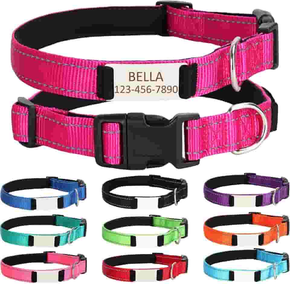 Coleira de cachorro personalizada com nome e número de telefone do animal de estimação, coleira de tamanhos ajustáveis personalizados com fivela de liberação rápida e anel em D para cães pequenos
