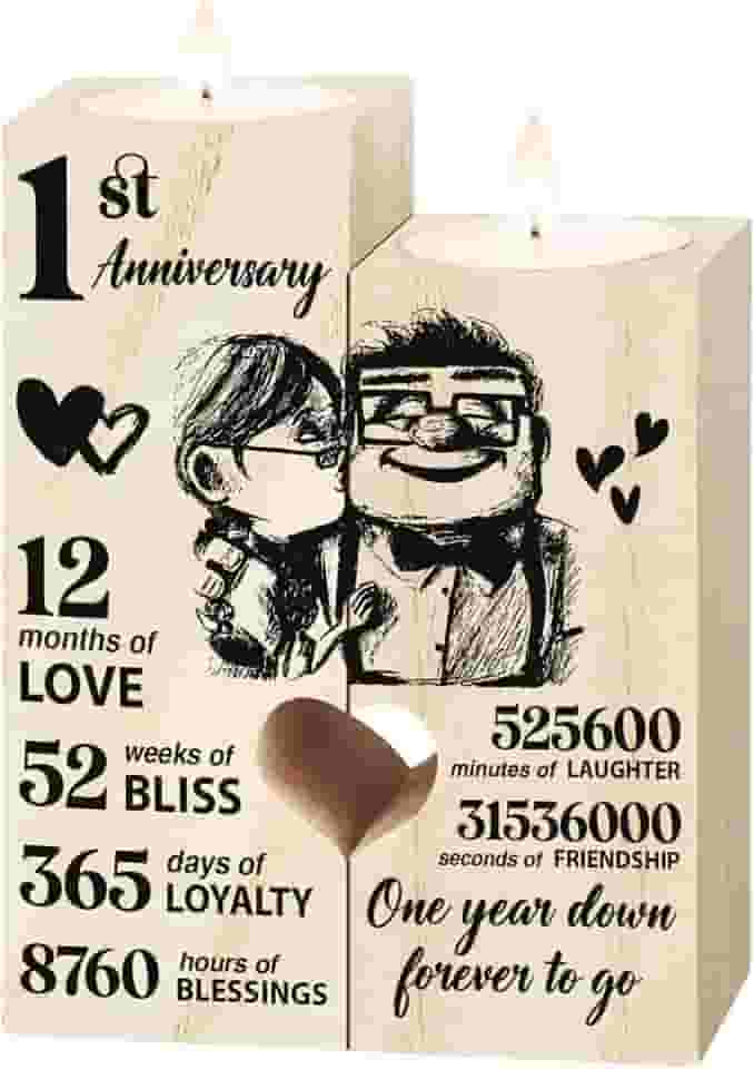 Presentes de casamento de 1º aniversário para esposa, namorada, castiçal, presente romântico de aniversário de casamento de 1º ano para esposa e marido, presentes para namorada, namorado, um ano para