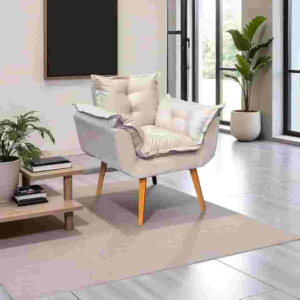 Poltrona Alice Decorativa Para Sala Cadeira Reforçada Para Recepção Manicure Clínica Sala De Espera Consultório Escritório Pé Castanho - Clique & Decore (Bege)