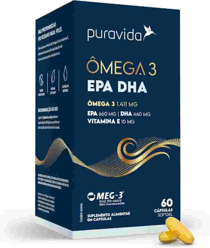 Puravida Suplemento alimentar Ômega 3 EPA DHA 60 cápsulas
