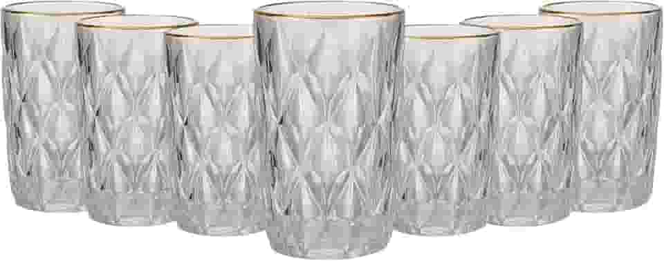 Jogo de 6 Copos de Vidro Diamond 400ml para Suco, Água e Drink Conjunto de Peças Resistente (Borda de Ouro)