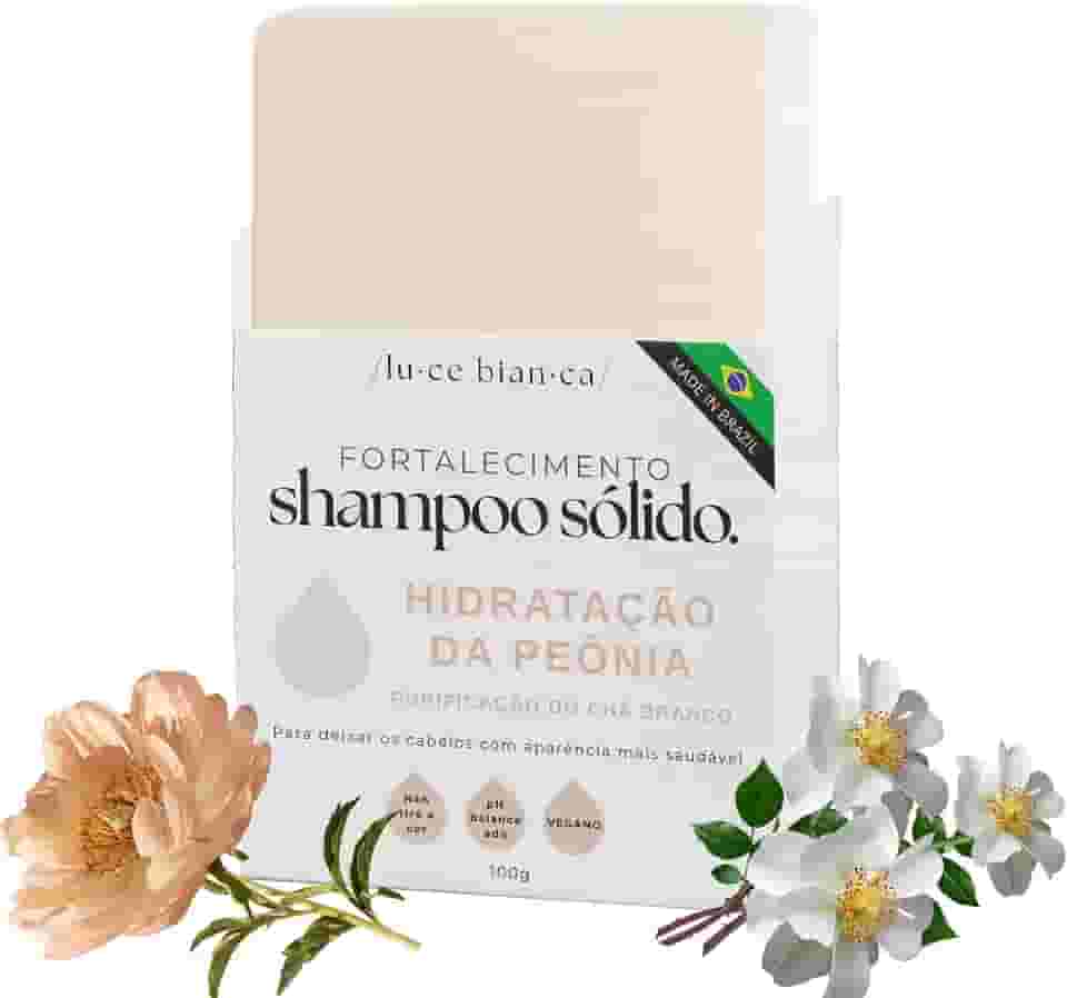 Luce Bianca Shampoo Sólido Fortalecimento, Hidratação e Brilho da Peônia e Chá Branco, Vegano, Sem Parabenos, Sem Sulfato 100g