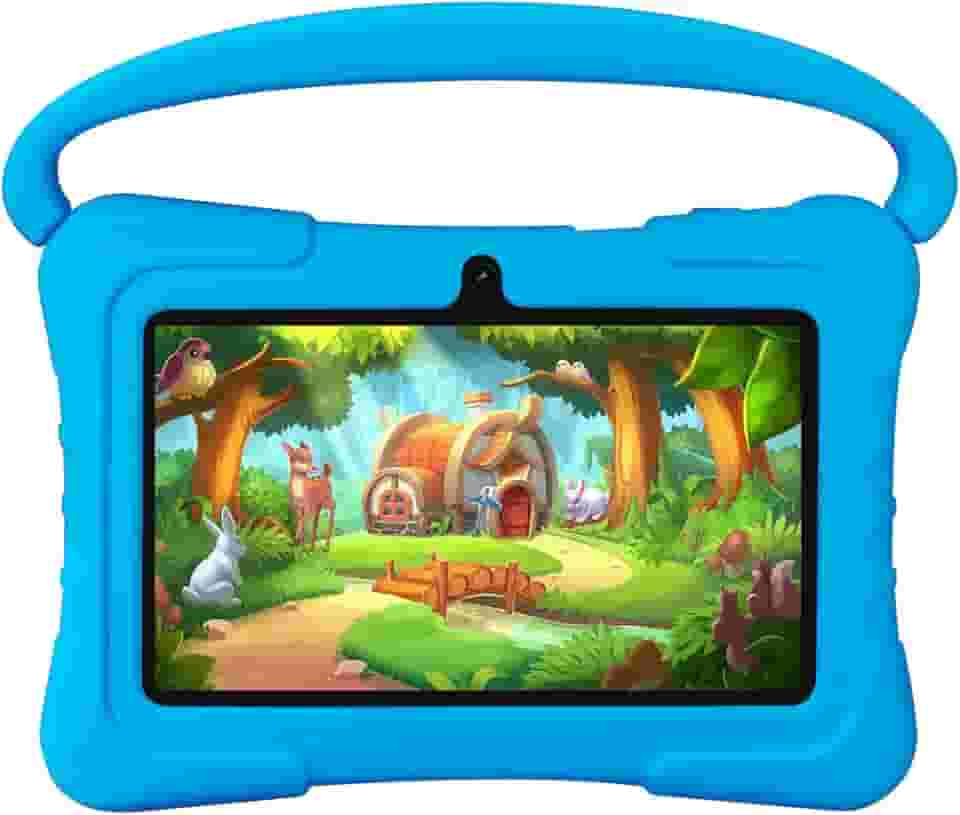 SAIWAN Tablet infantil Android de 7 polegadas com capa à prova de choque, 16 GB de ROM, controle parental, Wi-Fi, GMS, tablet com BT, educacional, câmera dupla, jogos (azul)
