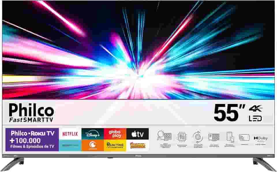 Smart TV 55' Philco 4K UHD LED Roku TV Dolby Audio P55CRA