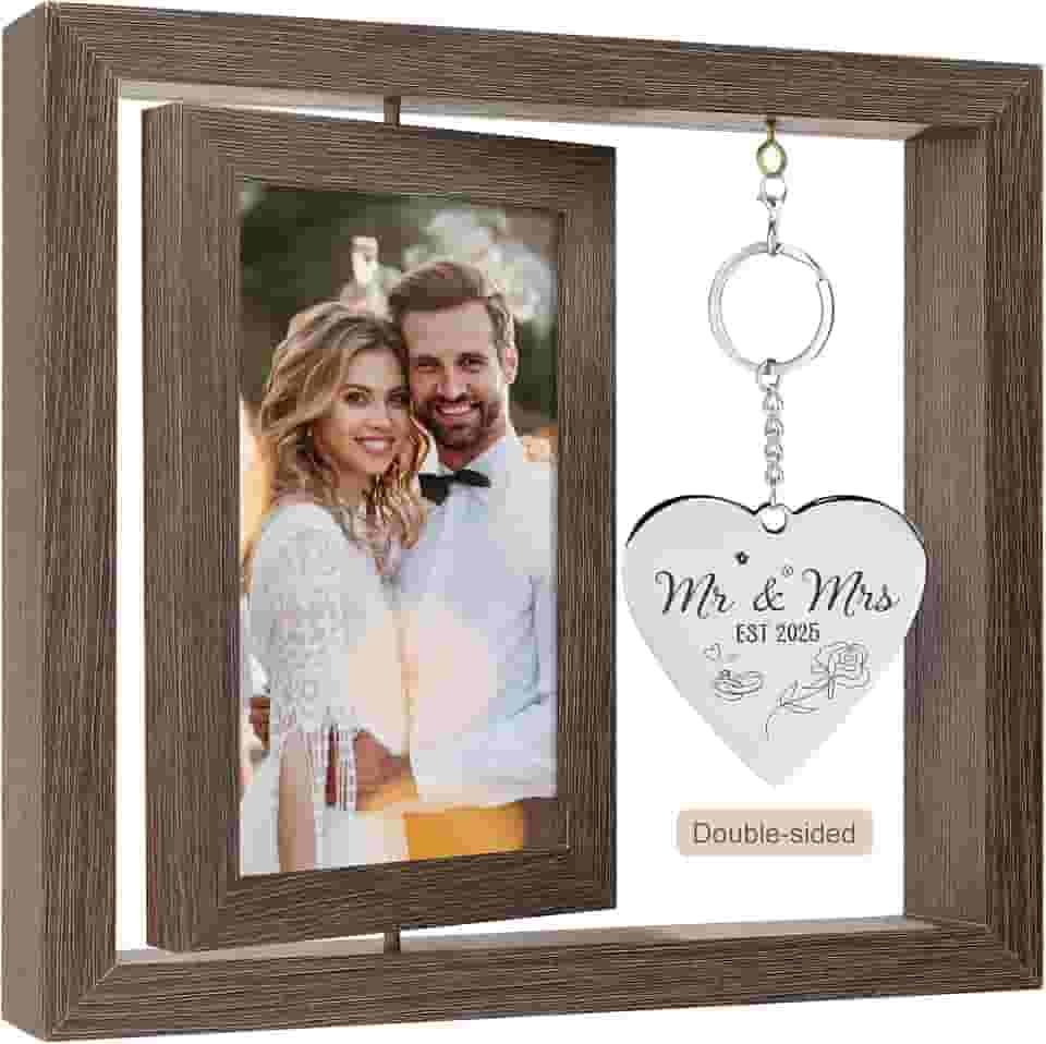 HELORAY Presentes de casamento personalizados para casais, porta-retratos de casamento para recém-casados, presente de chá de panela para noivas