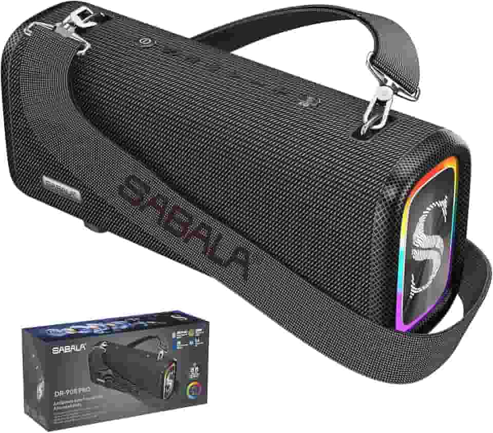 SABALA DR-908 Pro Caixa de som,2025 Modelo Mais Recente,20800mAh 120w Subwoofer Bluetooth 5.4 IPX6 RGB 24H USB (preto)