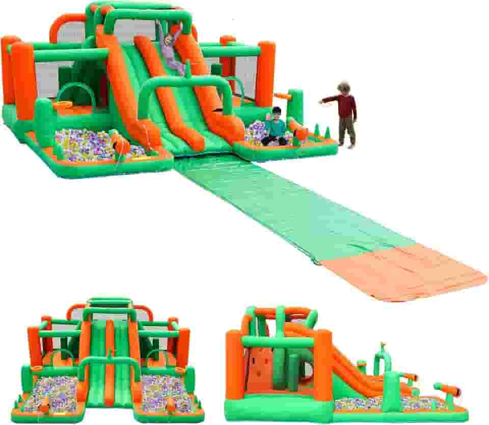 INFLATEFLY Bounce House Grande Corrediça De Água Para Crianças Bouncy House Inflável Waterslide Bouncy House Water Park Castelo Com Escorregamento E Escorregador, Sprays De Água, Poço De Bolas Molhado