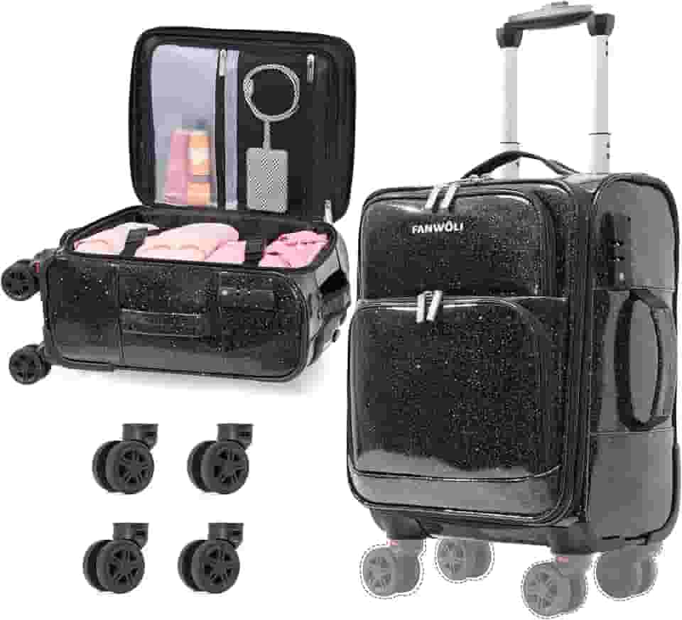 Mala de mão expansível de 50 cm com rodas destacáveis, aprovada por companhias aéreas de 55 x 35 x 23 cm, abertura superior, pequena mala de viagem com rolamento, revestimento de poliuretano