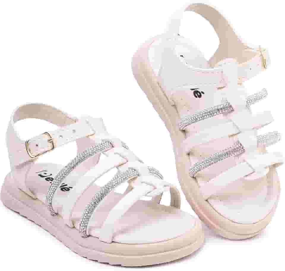 Sandália Infantil Menina com Tiras Brilhantes Moda Princesa Leve Confortável, 20 a 34
