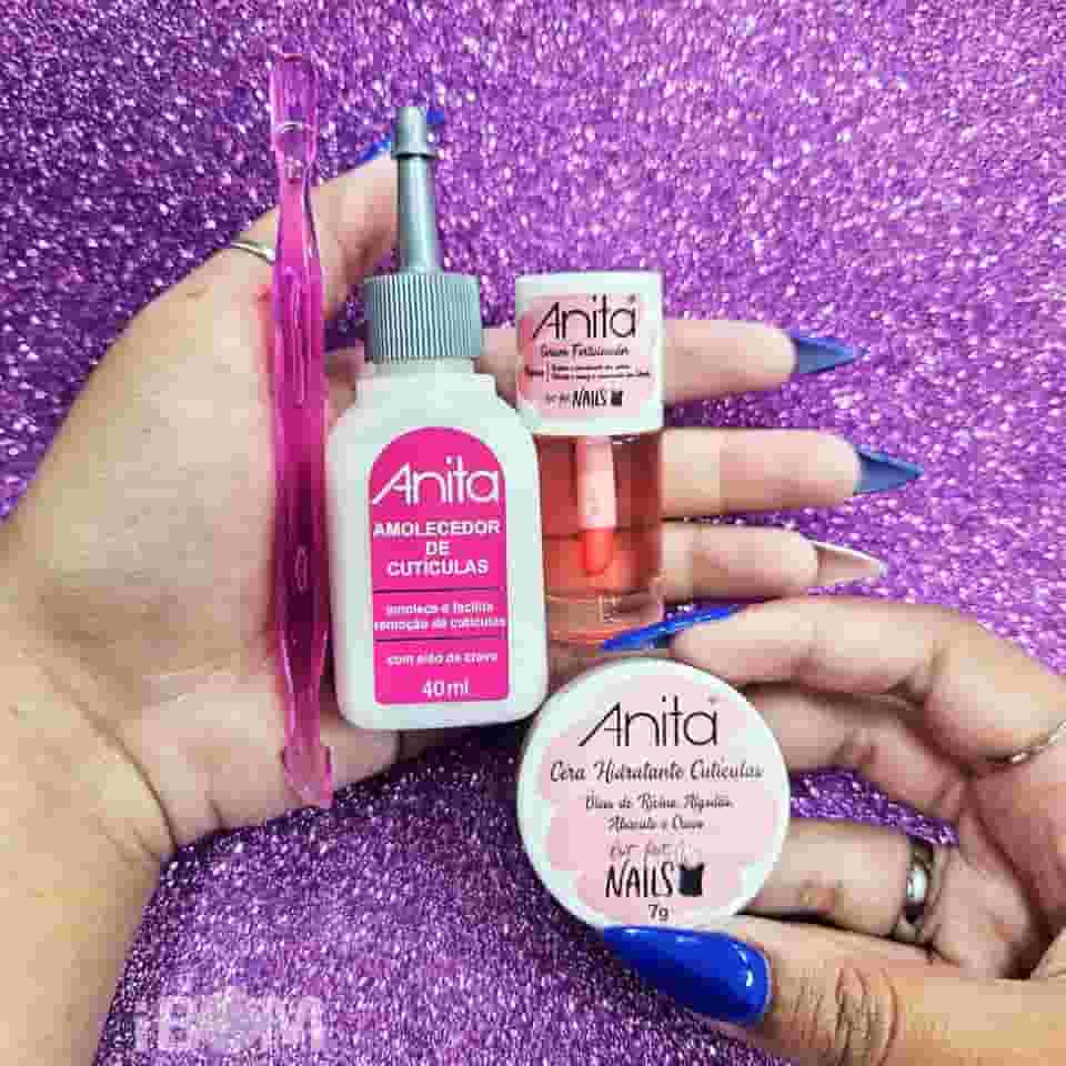 Anita Kit Tratamento para Unhas, Amolecedor de Cutículas 40ml, Sérum Fortalecedor, Cera Hidratante, com Espátula Dupla