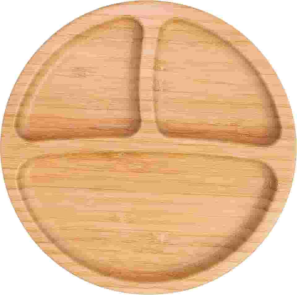 Prato Alimentação Bebê Freso Baby Introdução Alimentar Infantil BLW Bambu Biodegradável Atóxico Antibacteriano Ventosa Divisória, cor Cinza