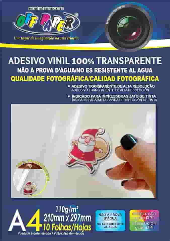 Papel Fotográfico, Inkjet, A4, Vinil Adesivo Transparente 110 g, Pacote com 10 Folhas, Off Paper