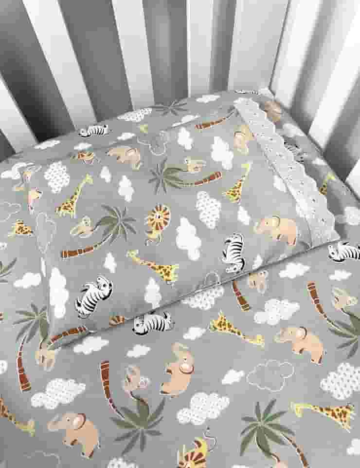 Jogo de Lençol 02 Peças Berço Americano 100% Algodão Estampado ou Liso (Safari Cinza)
