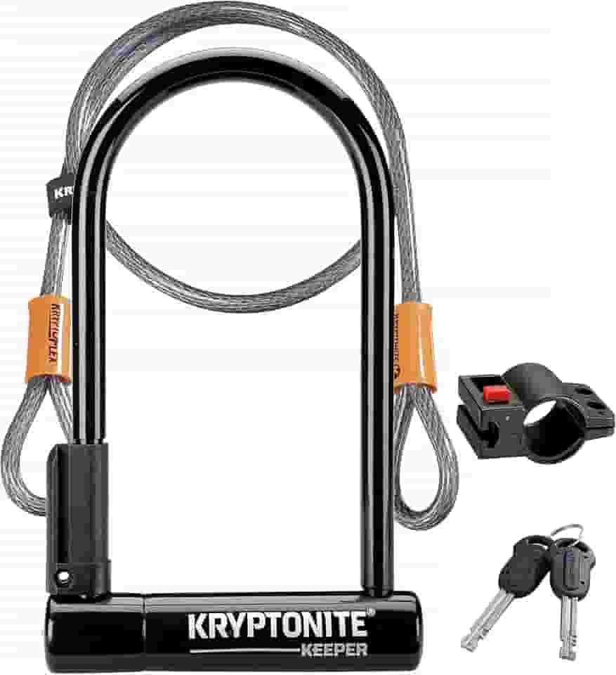 Trava em U para bicicleta padrão Kryptonite Keeper, trava em U para bicicleta resistente vendida em prata segura, manilha de 12 mm com suporte de montagem e chaves para bicicleta, motocicleta,