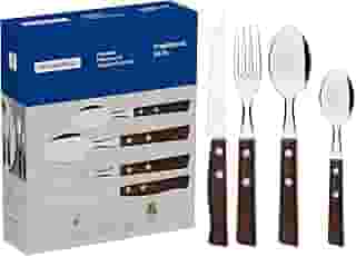 Faqueiro 24 Peças Tradicional Sortidos com Laminas de Aço Inox e Cabos de Madeira, Tramontina, Tradicional 22299050, Natural