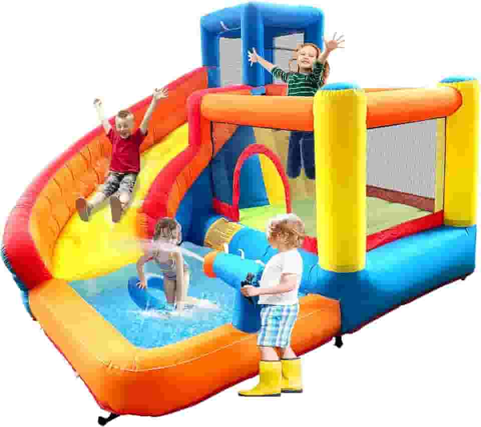 Parque Aquático Castelo Inflável 4 em 1 Grandão Ko com Tobogã, Piscina e Escalada | Tecido Oxford Reforçado, Soprador Incluso, Uso com Água ou Seco, Ideal 3-7 Anos,220V