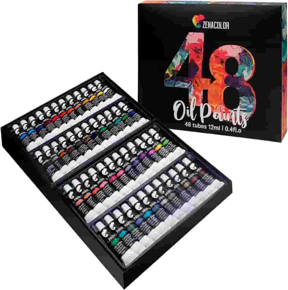 Zenacolor Conjunto de tinta a óleo 48 x 12 mL (11,3 g) pacote com 48 tubos de tintas a óleo para pintura em tela