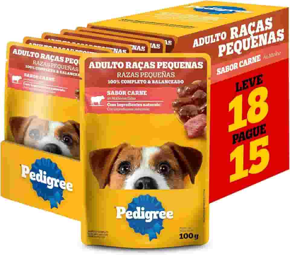 Pack Ração Úmida Pedigree Sachê Carne ao Molho para Cães Adultos de Raças Pequenas - Leve 18 Pague 15