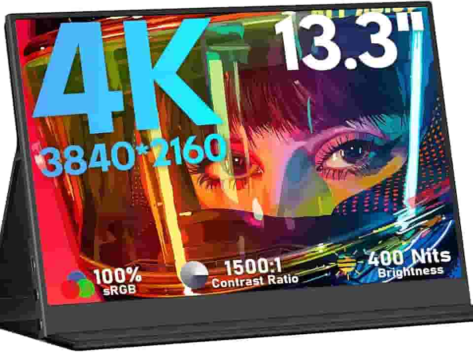 KEEPTIME Monitor portátil 4K 33.8 cm 3840 x 2160 UHD USB-C HDMI monitor de laptop 100% sRGB IPS monitor de viagem HDR com alto-falantes para laptop, Xbox, PS5, PC, telefone