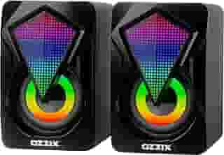 Caixa de Som 6W RMS Gamer RGB Som Forte Alto Falantes Caixinha Iluminação Led PC Notebook Escritório Computador Preto GC500 Ozzix