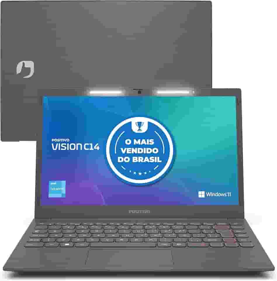Notebook Positivo Vision C14 Celeron 4GB 128GB eMMC, Windows 11 Home, Lumina Bar, Tela 14' HD Antirreflexo, Tecla Link – Cinza