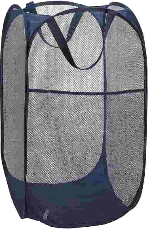 Malha portátil para lavanderia com alças duráveis, cesto dobrável para guardar roupas, cesto de tecido para viagem, ótimo para quarto de crianças em casa, dormitório de faculdade, viagem, Dark Blue