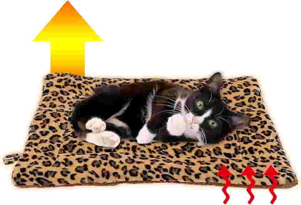 FLYSTAR Tapete de cama para gatos - Almofada fofa de leopardo com aquecimento automático, flanela macia e algodão, tapete confortável para gatos internos adequados para gatos pequenos, médios e