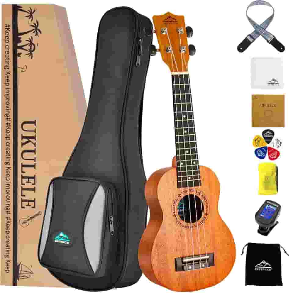 EastRock Ukulele Soprano Concert Ukulele Conjunto de Ukelele de 53 cm para crianças iniciantes e adultos com alça de afinador de saco pano de limpeza palhetas de ukulele cordas de carbono (soprano,