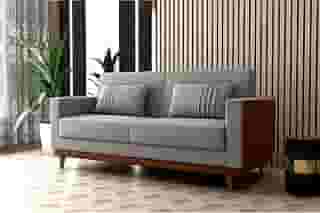 Sofa Cama Aconchegante Esther 3 Lugares Linho Cinza (Cinza/Cacau)