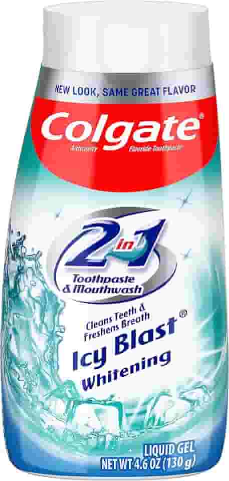 Colgate Gel De Pasta De Dente Clareadora 2 Em 1 E Enxaguante Bucal, Icy Blast, 4,6 Onças