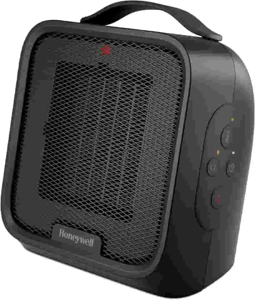 Honeywell Aquecedor de cerâmica UberHeat Plus para salas pequenas, silencioso e compacto, com configurações de calor variáveis e temporizador de desligamento automático, preto, HCE220B